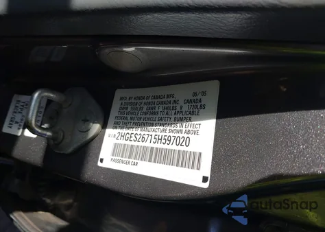 2005 Honda Civic Ex z USA, uszkodzony, nr VIN 2HGES26715H597020